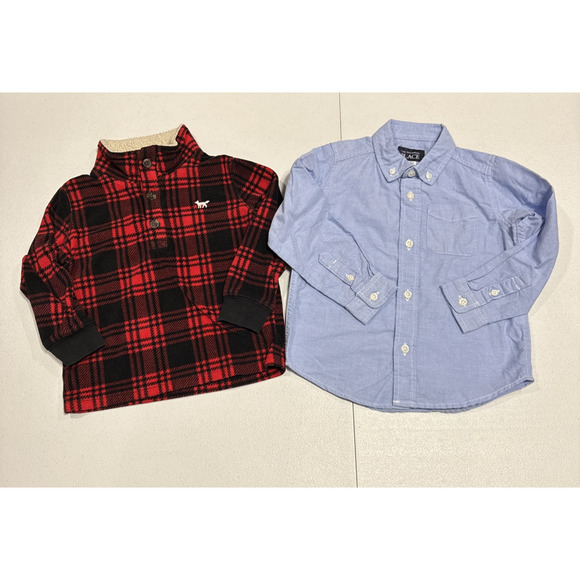 Lot of 2 Carters Bufalo Plaid Sweater & Place Button Up Shirt Toddler Boys 3T - Picture 1 of 7